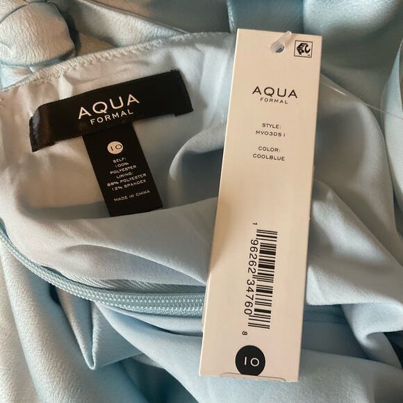 AQUA Satin Cut Out Back A-Line Long Evening Gown Blue Size 10 Formal Dress - Picture 8 of 9